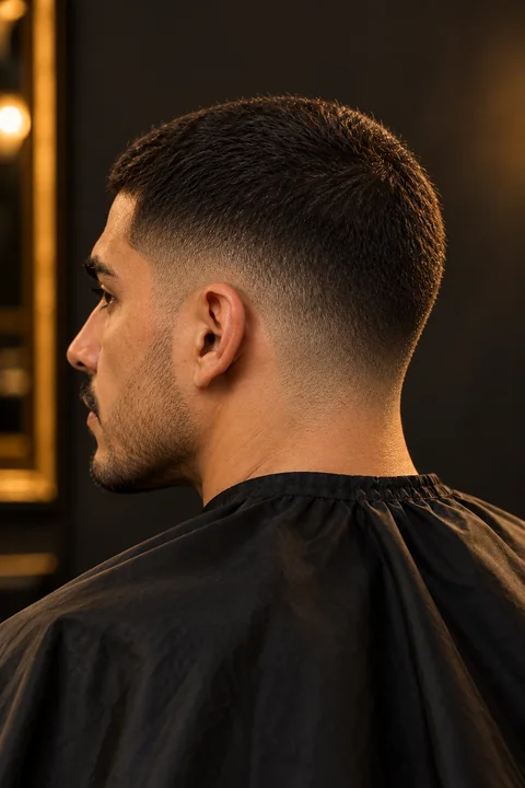 Retrato de referencia de un hombre adulto con buzz cut.
