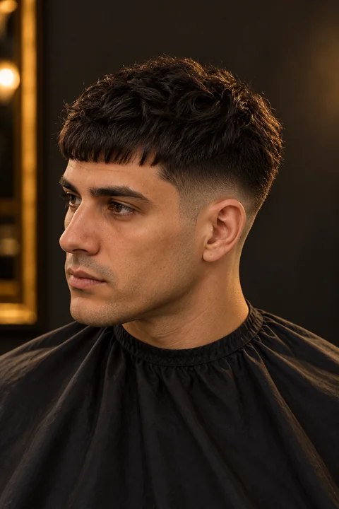 Retrato de referencia de un hombre adulto con crop francés.