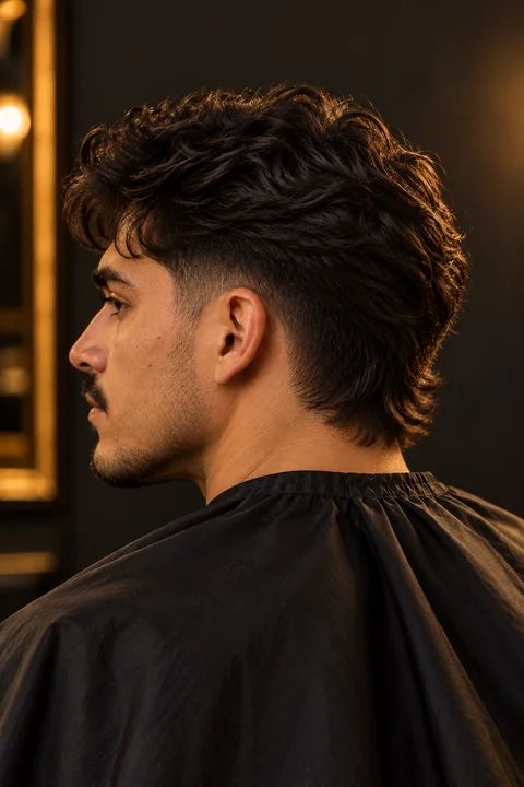 Retrato de referencia de un hombre adulto con mullet corto.